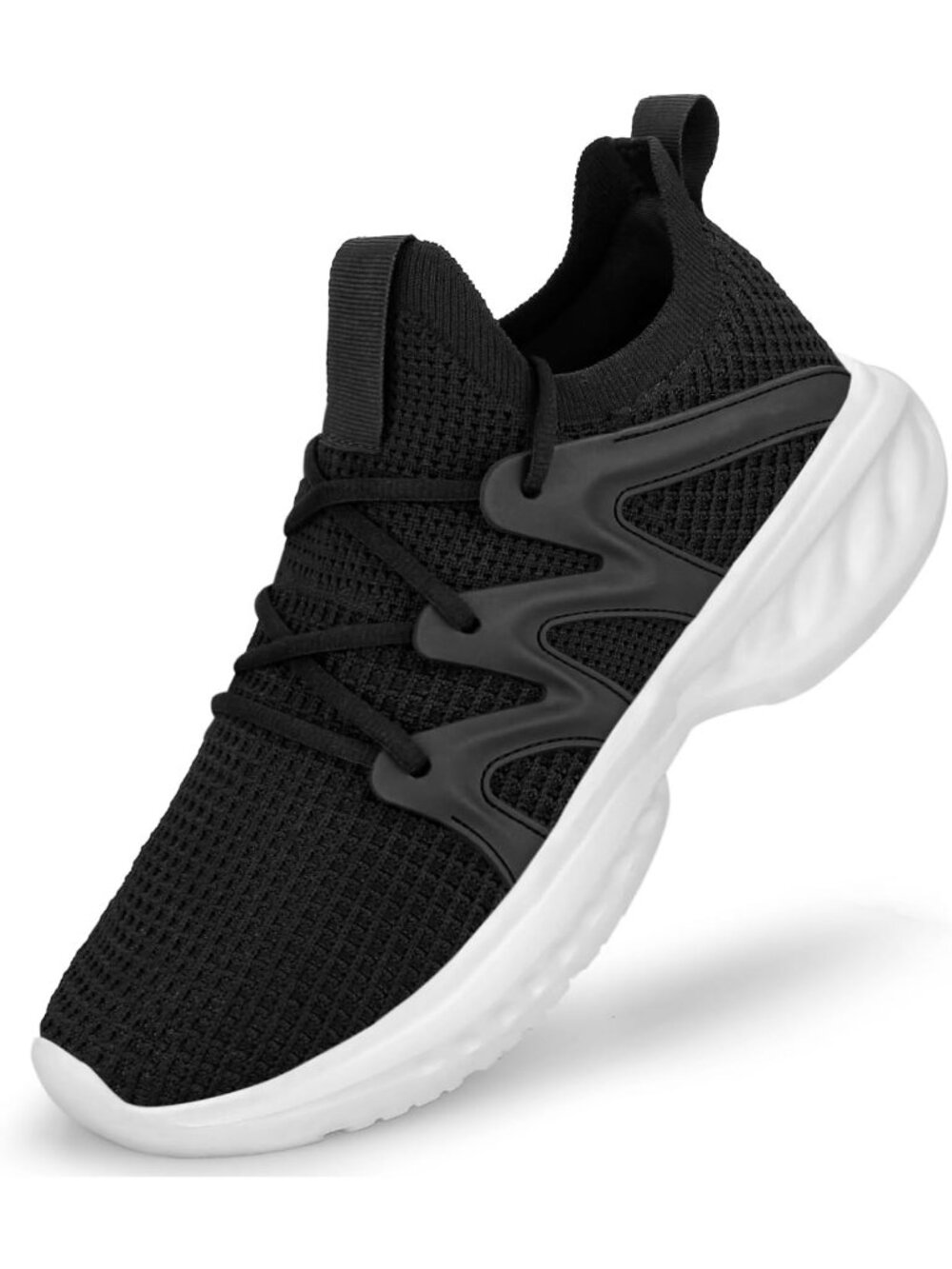 Women's Black White Lightweight Non Slip Workout Breathable Mesh Walking Sneaker